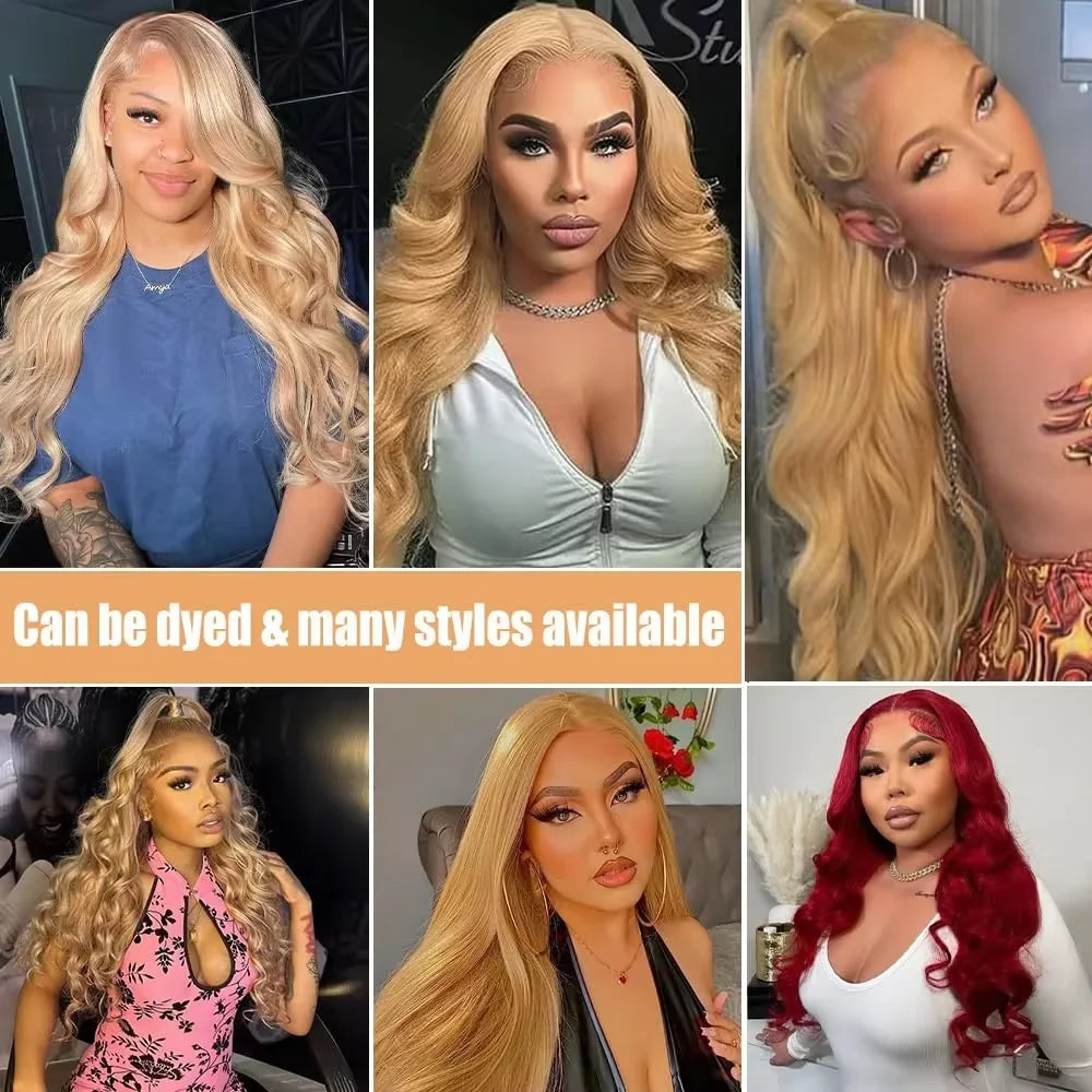 27# Honey Blond Body Wave 13x4 Lace Frontal Human Hair Wigs Brazilian Colored Loose Water Wave 13x6 HD Lace Front Wig For Women