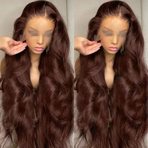 200 Density Chocolate Brown Body Wave Lace Front Human Hair Wigs Brazilian HD Lace Frontal Wigs 13x5 13x7 Preplucked For Women