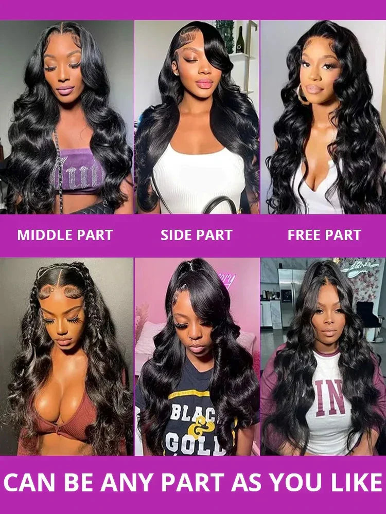 200 250 Density Brazilian Glueless 13x6 13x4 Body Wave Wig Lace Front 30 40 Inch Human Hair Pre Plucked HD Lace Frontal Wigs