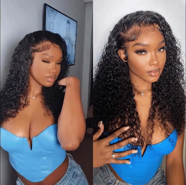 PreMax 180% / 250% Density Water Wave Glueless Flexi-Fit Drawstring 13x4 Frontal Lace Fluffy Curly Wig Pre-Cut Lace